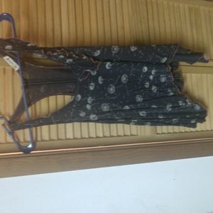 Crafty Brand Women's Black Tank with Cream Flowers,  Orange Trim-Like New